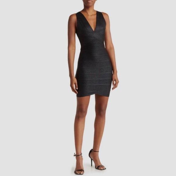 Herve Leger Dresses & Skirts - Herve Leger Womens Dress M Medium Black Foil Sleeveless Bandage Knit